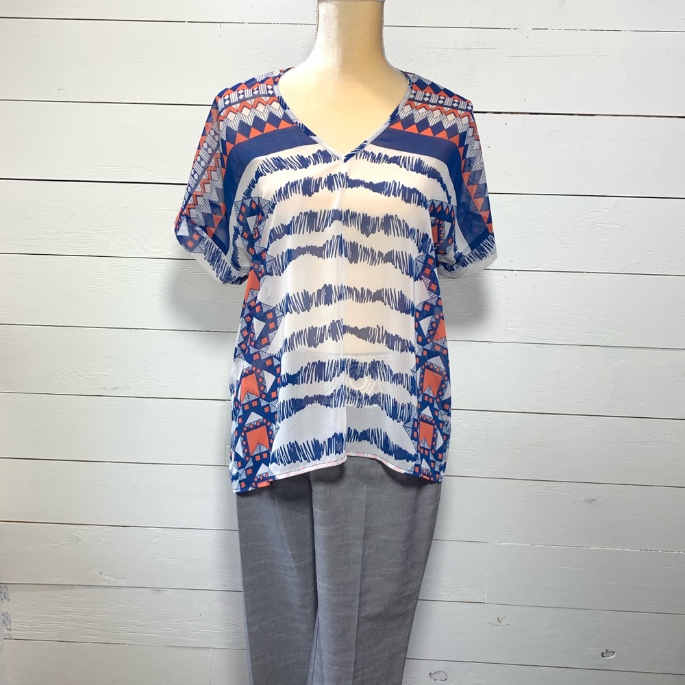 GLAM loose fit blouse short sleeve v-neck med whit